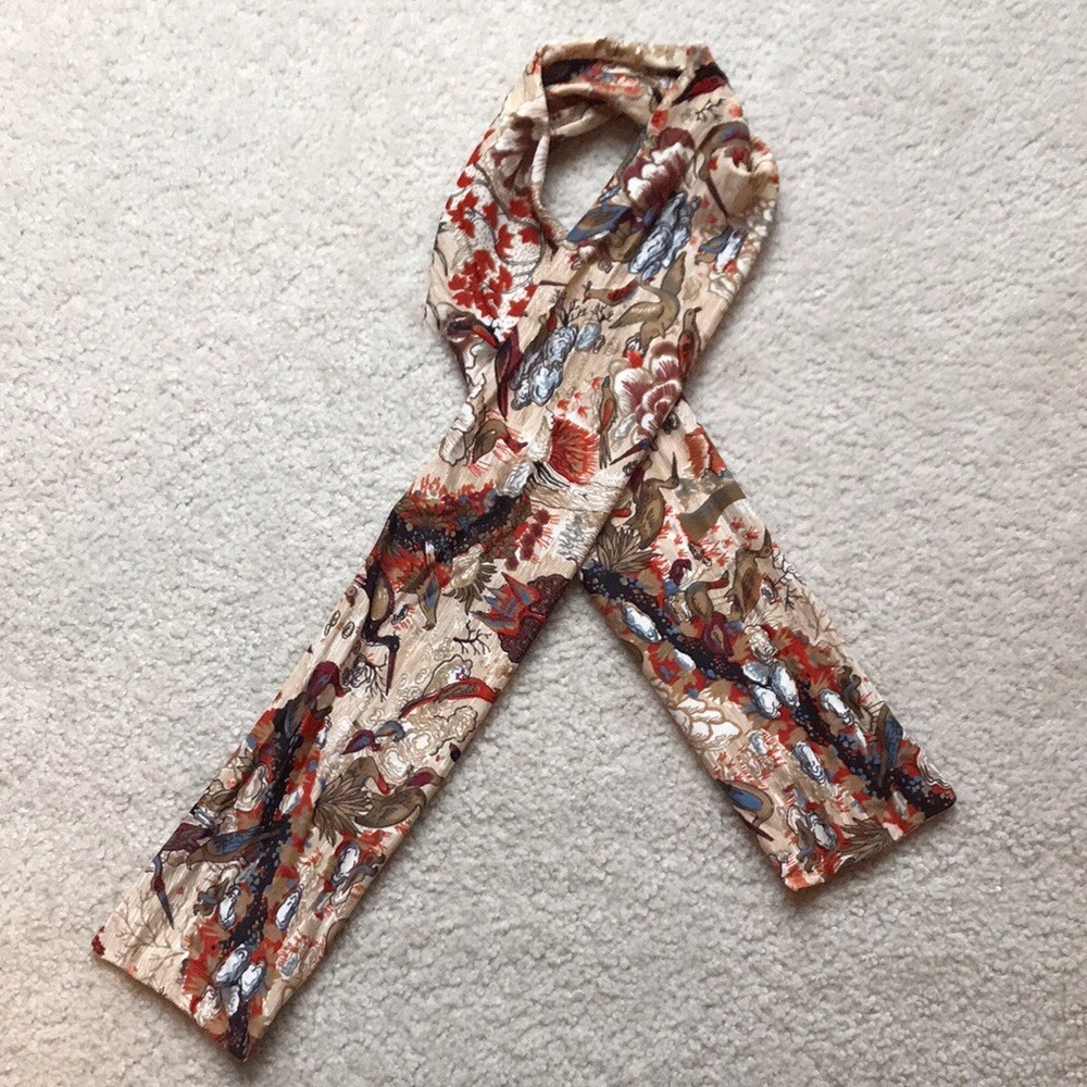 Vintage Bird Scarf Red/Brown/Blue/Tan